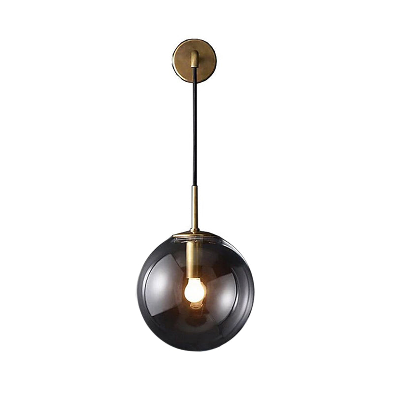 Frendorf | Moderne Sferische Wandlamp 1 Peertje Rookglas Wandlicht in Zwart/Messing voor de Woonkamer, 8"/10"
