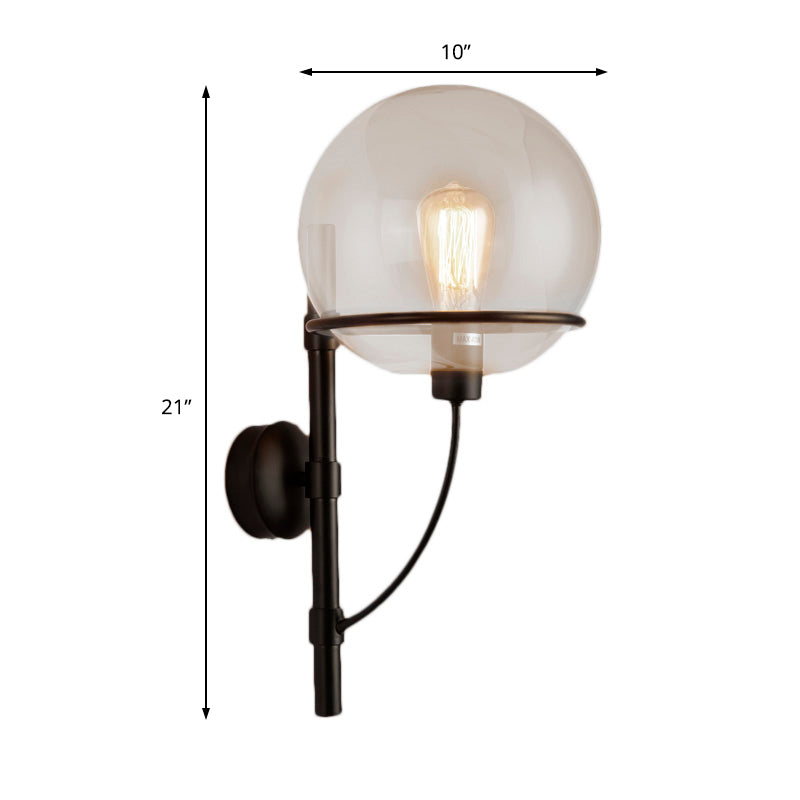 Frendorf | 1 Licht Globus Wandlamp Lichtarmatuur Industrieel Zwart Helderd Glas Wandlamp voor Koffie Shop