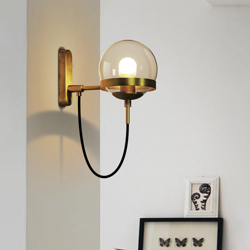 Frendorf | Zwarte/gouden Globe Wandverlichting Moderne Duidelijk/Matglas 1 Licht Woonkamer Wandlamp Fixture
