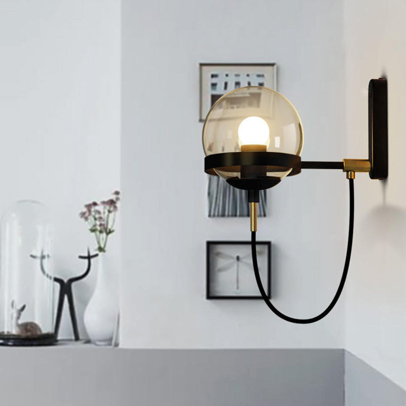 Frendorf | Zwarte/gouden Globe Wandverlichting Moderne Duidelijk/Matglas 1 Licht Woonkamer Wandlamp Fixture