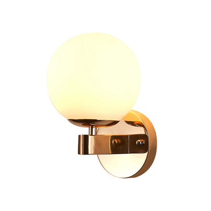Frendorf | Chrome/Gouden Ronde Wandverlichting Industriële Opal Glas 1 Licht Slaapkamer Wandlamp Fixture