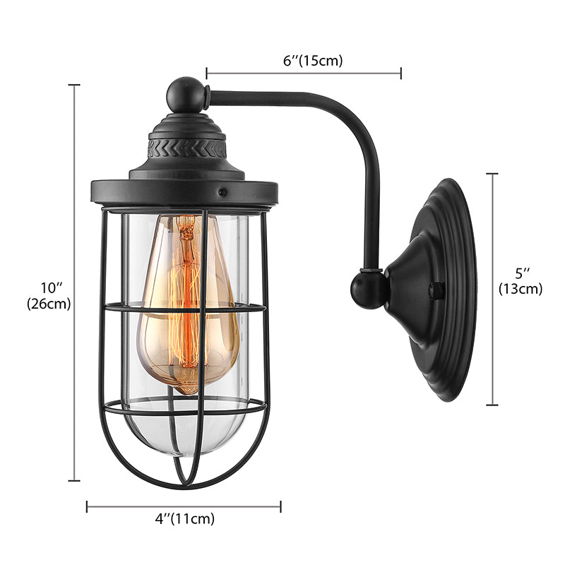 Frendorf | Industriële draadkooi wandverlichting 1/2-lamp heldere glazen wandlamp in zwart voor trap.