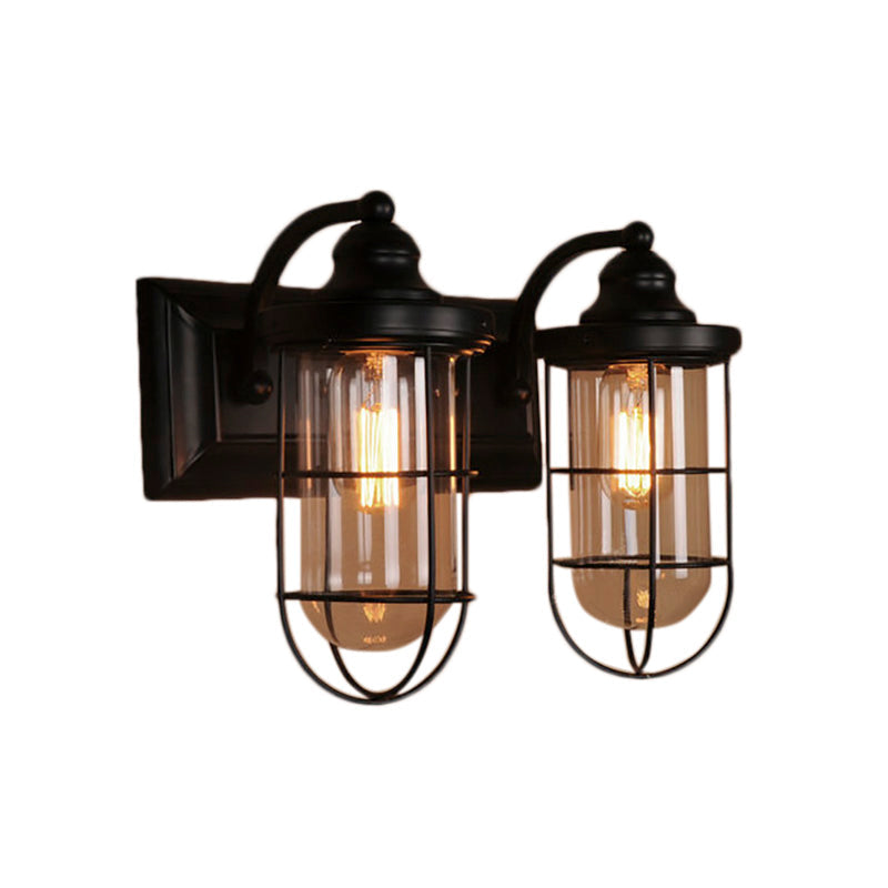 Frendorf | Industriële draadkooi wandverlichting 1/2-lamp heldere glazen wandlamp in zwart voor trap.