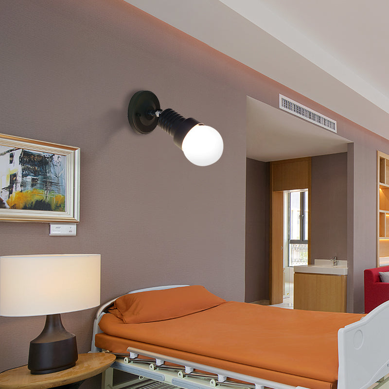 Frendorf | Schwarz/Weiß Mini Wandleuchte Sconce Industriestil Metallisch 1 Licht Schlafzimmer drehbare Wandmontageleuchte mit freiliegender Glühbirne