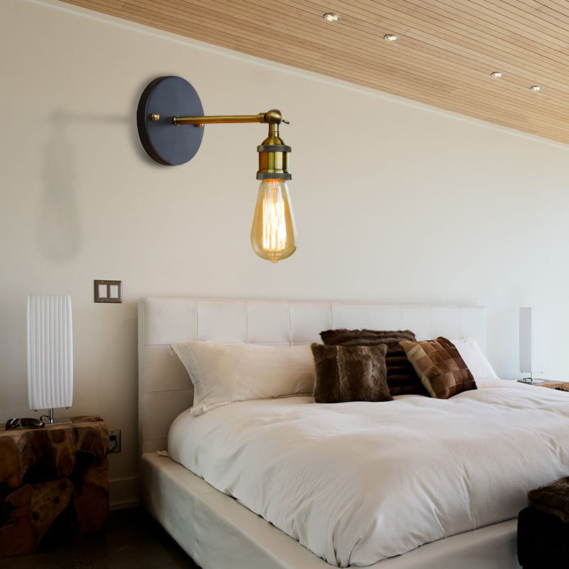 Frendorf | Schwarz/Messing-Finish 1 Kopf Wandlampe Industrieller Metall Mini Wandleuchte mit Nackte Glühbirne für Schlafzimmer