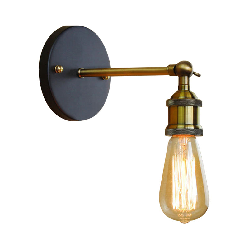 Frendorf | Schwarz/Messing-Finish 1 Kopf Wandlampe Industrieller Metall Mini Wandleuchte mit Nackte Glühbirne für Schlafzimmer