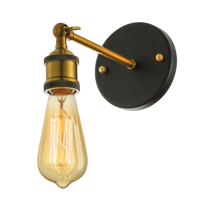 Frendorf | Schwarz/Messing-Finish 1 Kopf Wandlampe Industrieller Metall Mini Wandleuchte mit Nackte Glühbirne für Schlafzimmer