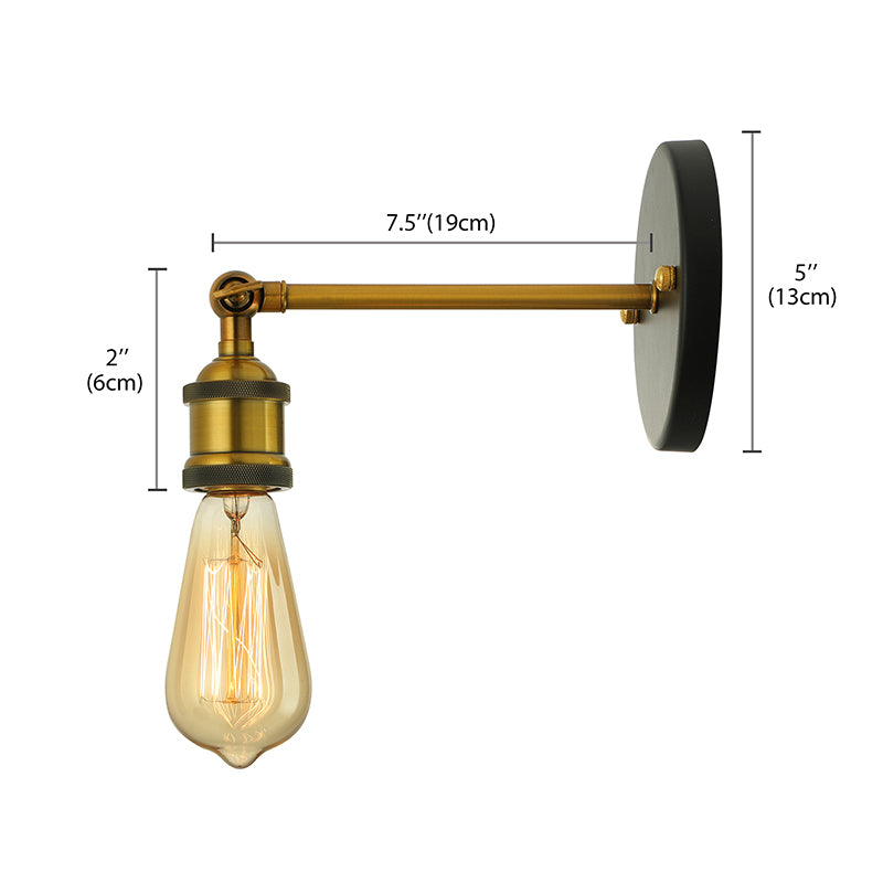 Frendorf | Schwarz/Messing-Finish 1 Kopf Wandlampe Industrieller Metall Mini Wandleuchte mit Nackte Glühbirne für Schlafzimmer
