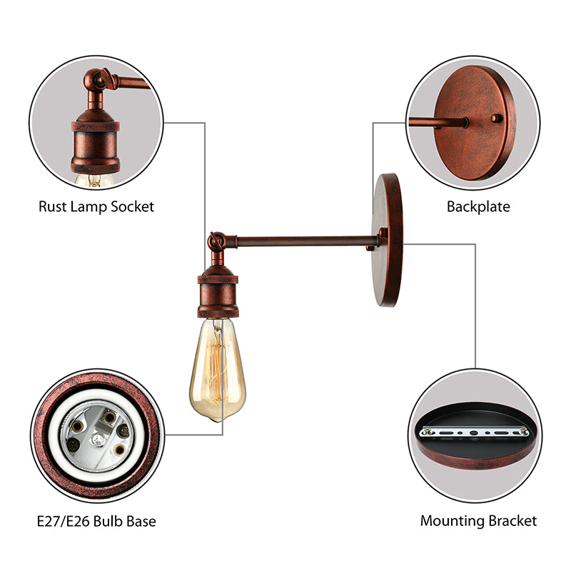 Frendorf | Schwarz/Messing-Finish 1 Kopf Wandlampe Industrieller Metall Mini Wandleuchte mit Nackte Glühbirne für Schlafzimmer