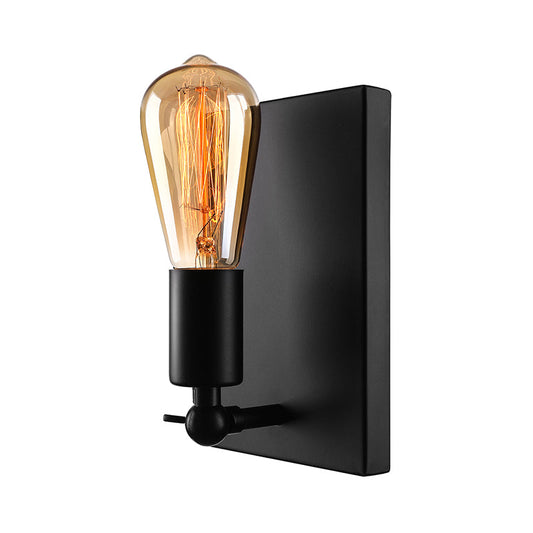 Frendorf | Schwarze rechteckige Rückplatte Wandlampe mit freiliegender Glühbirne Industrie Metall 1 Licht Wandmontage Lampe für Esszimmer