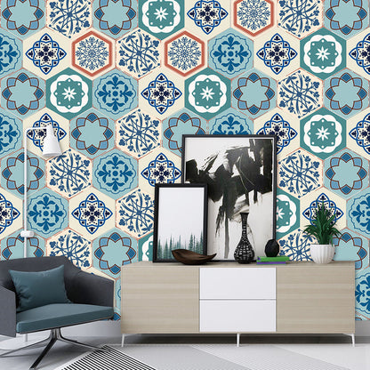 Aqua Bohemian Tapetentafel 5,9 qm Blumenmuster Wandkunst für das Wohnzimmer