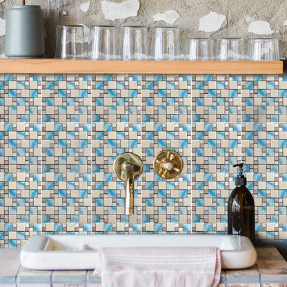 Frendorf | Blau-Braun Boho Peel Tapete Paneel 6,1 Quadratfuß Mosaikfliesen Wandkunst für die Küche (25 Stück)
