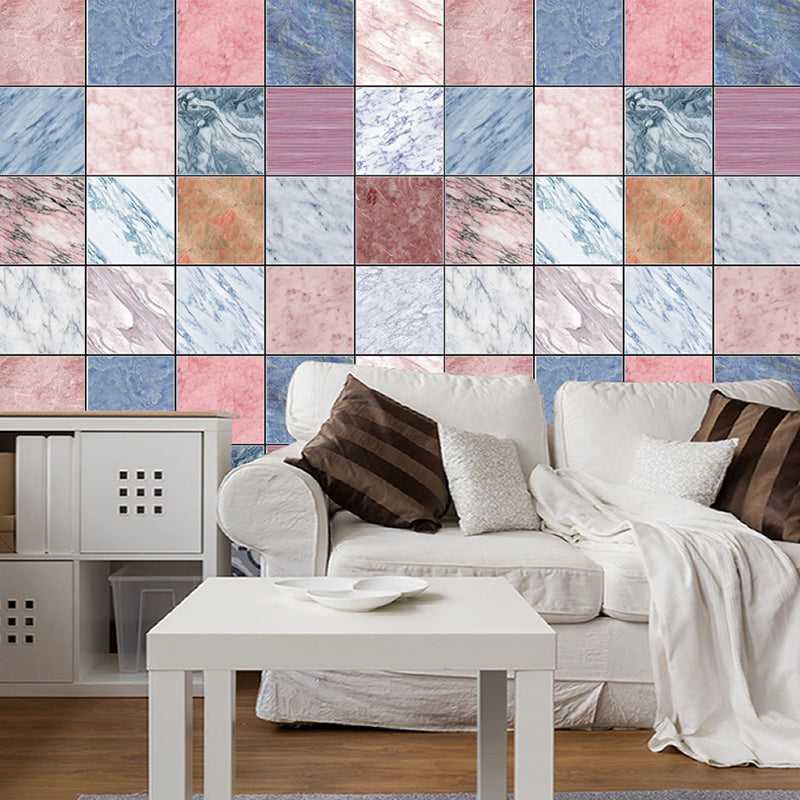 Pink-Blaue Marmor Tapetenpaneele Quadratische Fliesen Moderne Abziehbare Wandverkleidung für die Küche