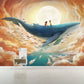 Frendorf | Smooth Whole Yellow-Blue Mural Kinderkunst Kinderreise mit Wal unter Supermond Wandverkleidung, Maßanfertigung