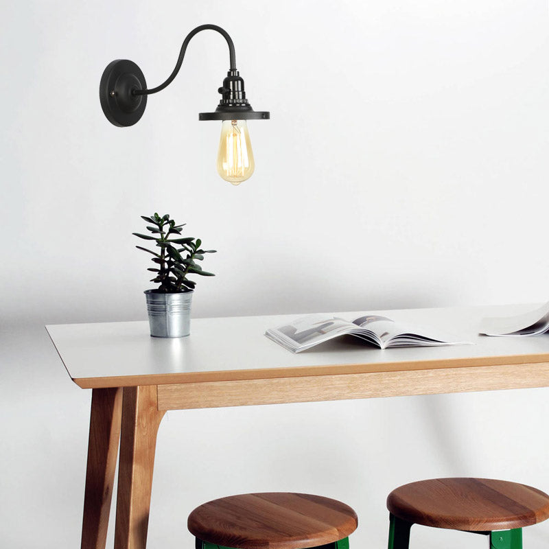 Frendorf | Gooseneck Arm Esszimmer Wandlampe mit Freilampf Bauernhaus Metall 1 Kopf Schwarz Finish Wandbeleuchtung