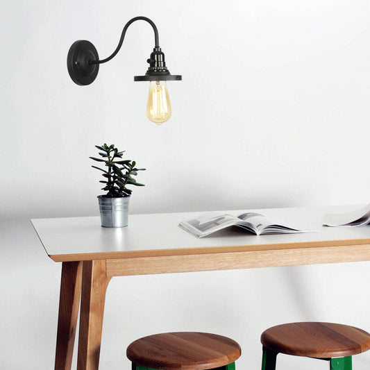 Frendorf | Gooseneck Arm Esszimmer Wandlampe mit Freilampf Bauernhaus Metall 1 Kopf Schwarz Finish Wandbeleuchtung