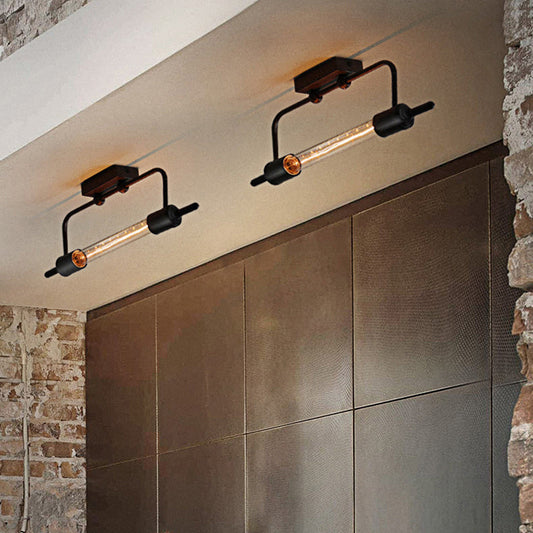 Frendorf | Metalen Lineaire Wandlamp met Exposed Lamp Loft 1 Licht Balkon Wandverlichting in Zwart
