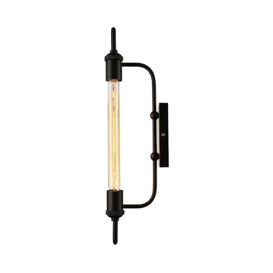 Frendorf | Metalen Lineaire Wandlamp met Exposed Lamp Loft 1 Licht Balkon Wandverlichting in Zwart