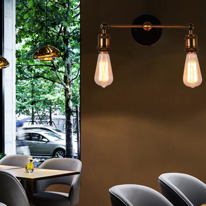 Frendorf | 2 Lichtexponierte Wandleuchte mit freiliegender Glühbirne Industrieller Messing-Finish Metall-Wandleuchte für Café