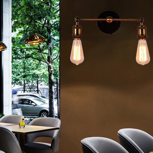 Frendorf | 2 Lichtexponierte Wandleuchte mit freiliegender Glühbirne Industrieller Messing-Finish Metall-Wandleuchte für Café