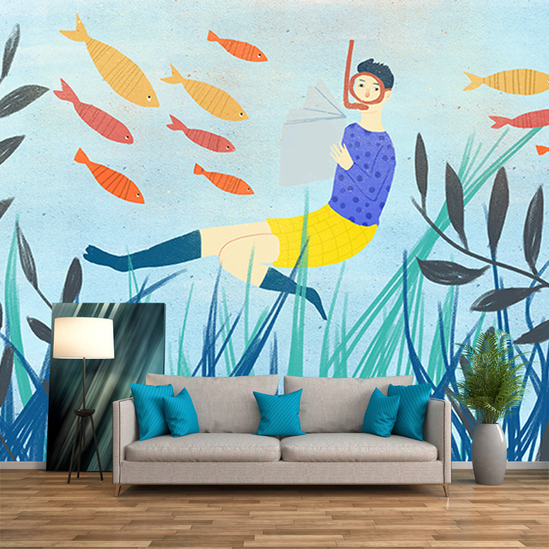 Frendorf | Blauwe Lezen Onderwater Muur Decal Vochtbestendige Wanddecoratie voor Kinderkamer
