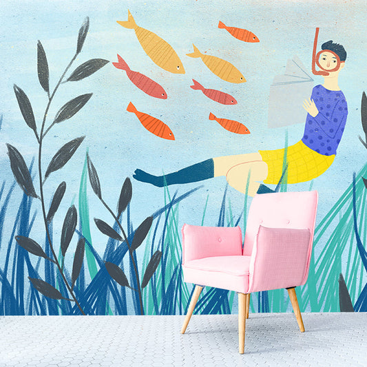 Frendorf | Blauwe Lezen Onderwater Muur Decal Vochtbestendige Wanddecoratie voor Kinderkamer