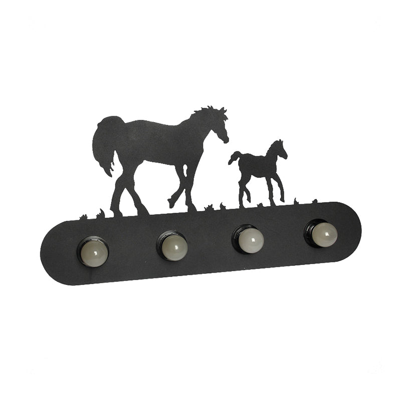 Frendorf | Lodge Open Bulb Wandlamp met Elkhert/Paard/Schaap/Berg/Windmolen/Boom Ontwerp 4 Gloeilampen Metalen Wandlamp in Zwart voor Binnen