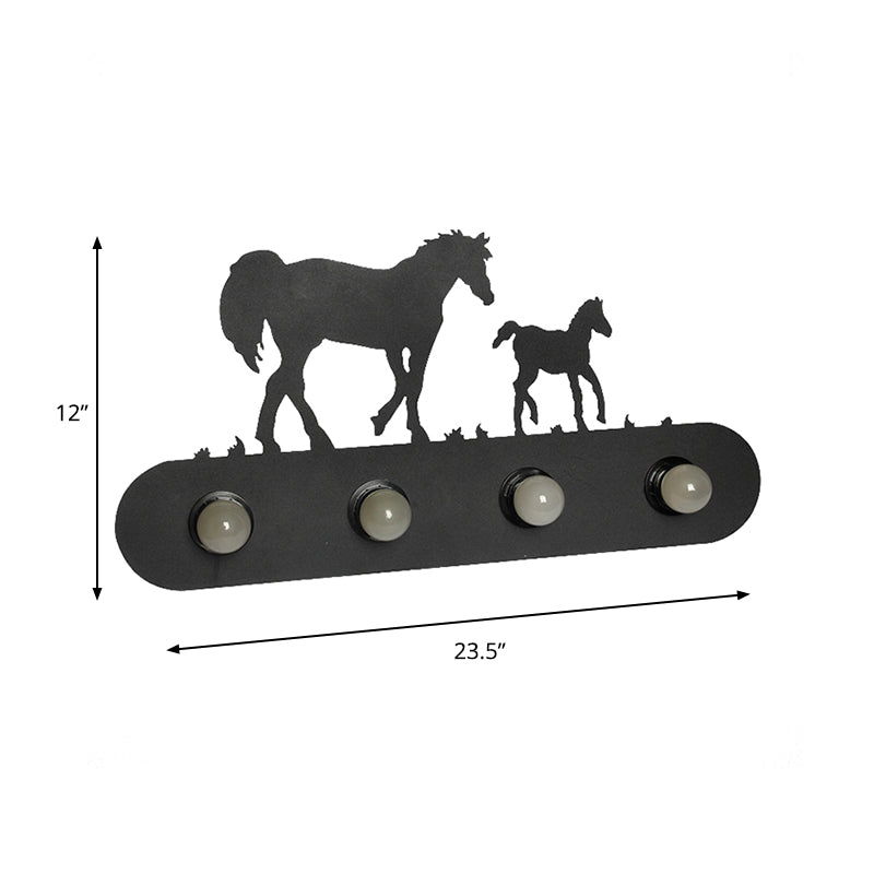Frendorf | Lodge Open Bulb Wandlamp met Elkhert/Paard/Schaap/Berg/Windmolen/Boom Ontwerp 4 Gloeilampen Metalen Wandlamp in Zwart voor Binnen