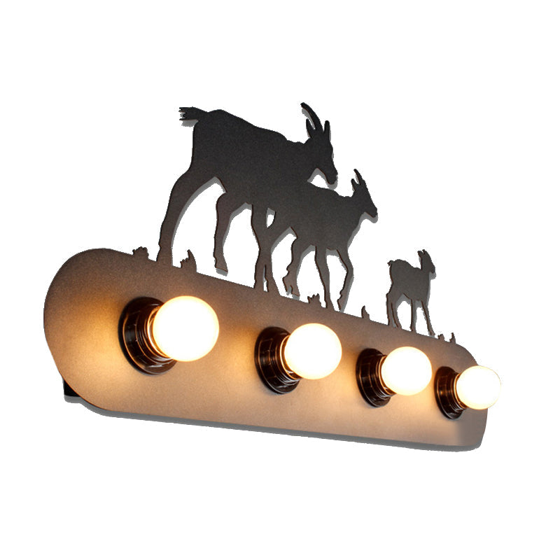 Frendorf | Lodge Open Bulb Wandlamp met Elkhert/Paard/Schaap/Berg/Windmolen/Boom Ontwerp 4 Gloeilampen Metalen Wandlamp in Zwart voor Binnen
