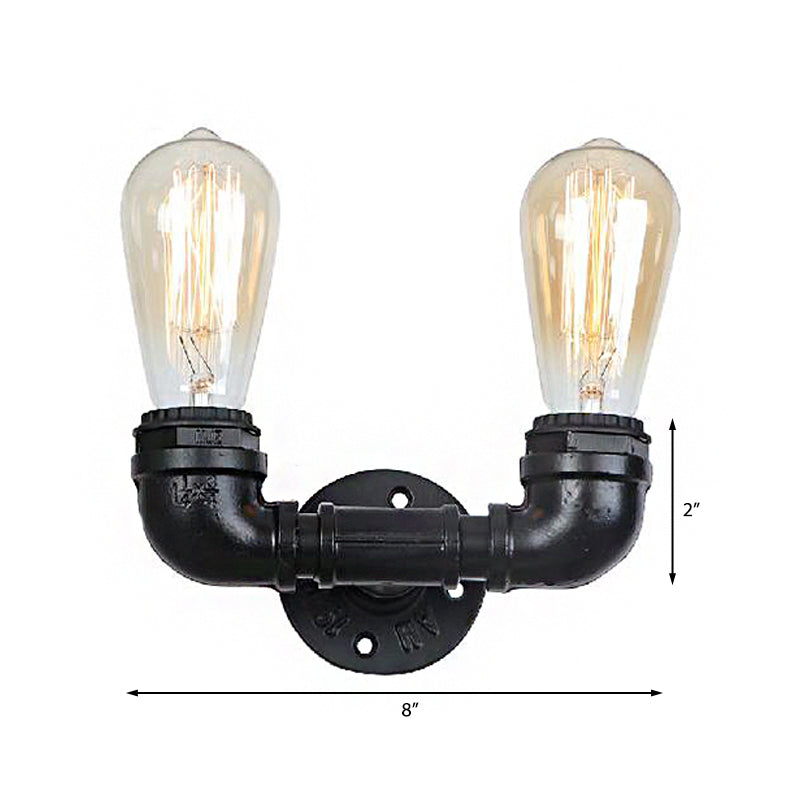 Frendorf | 2 Köpfe Metall Wandmontage Licht Industrie Schwarz/Antik Messing Wasserrohr Wohnzimmer Wandleuchte