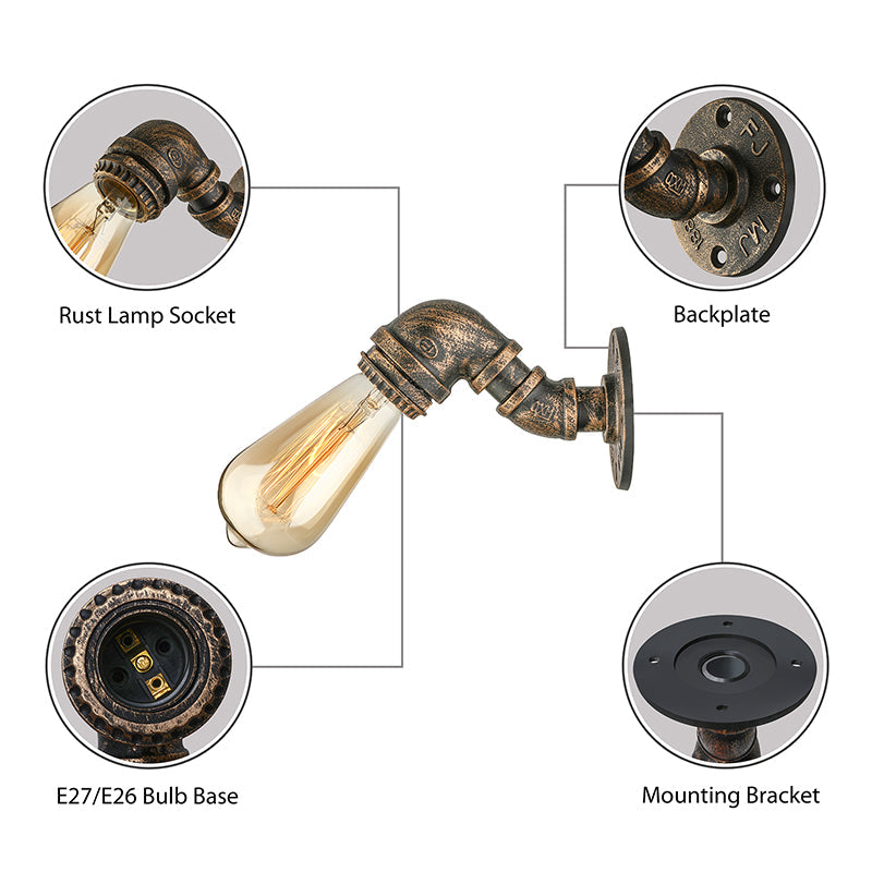 Frendorf | 1 Licht Wandlamp met Pijpontwerp Smeedijzeren Industriële Rustieke Trap Wandlamp Verlichting in Koper/Bronze