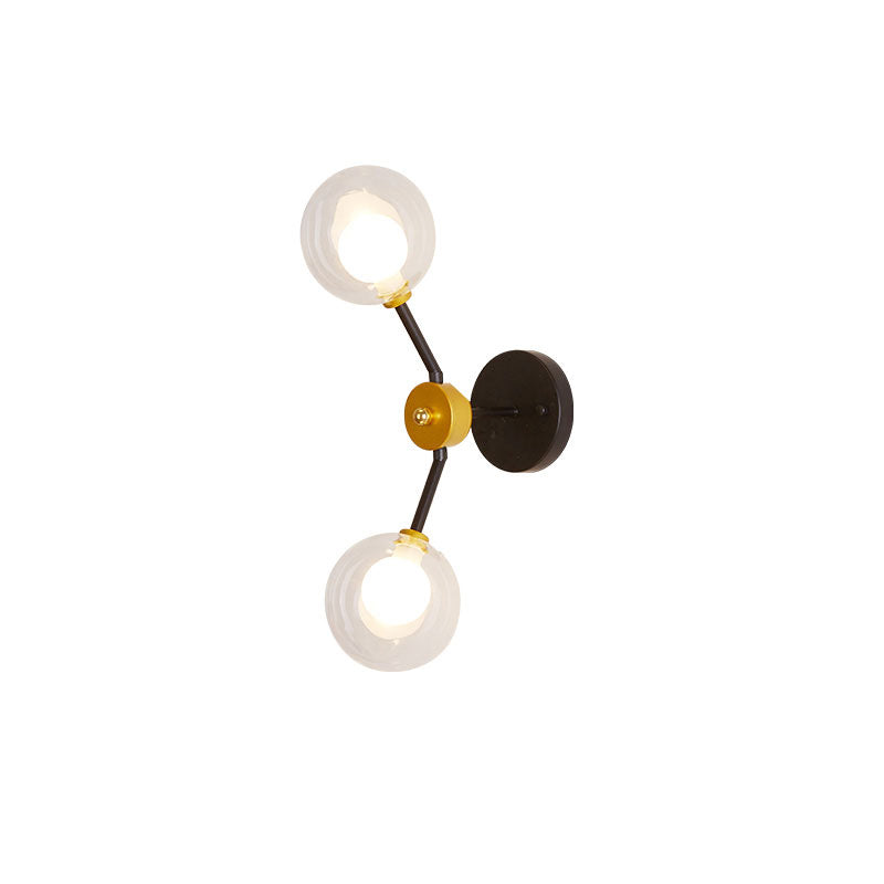 Frendorf | 2 Lichter Schlafzimmer Wandleuchte mit globalem klarem Glasschirm Moderne schwarze LED-Wandmontageleuchte