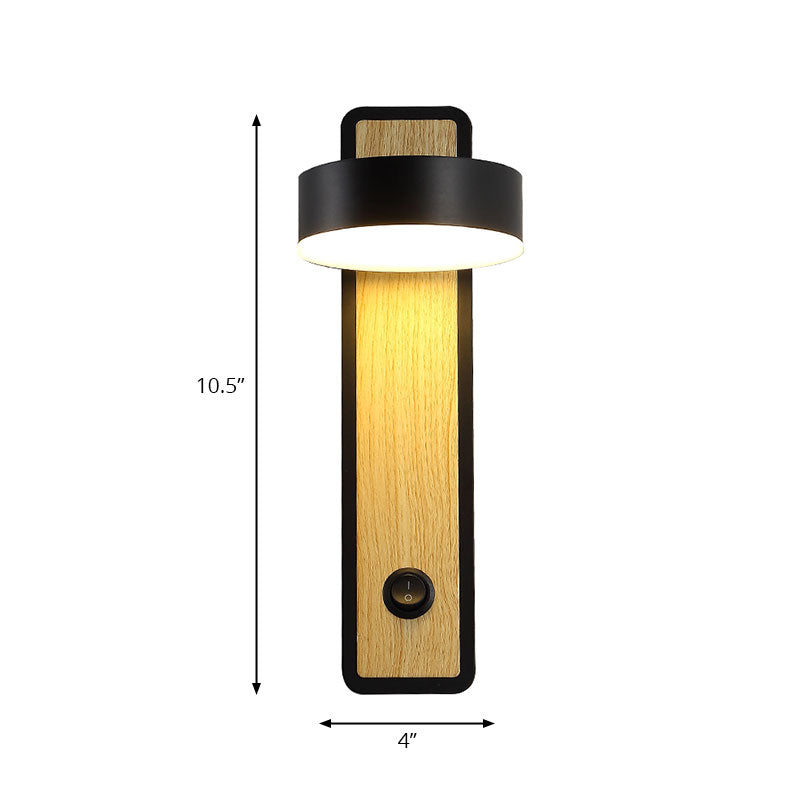 Frendorf | Draaibare 1 Licht Ronde LED Wandlamp Moderne Houten Zwart/Wit Naar Beneden Verlichting in Warm/Wit Licht