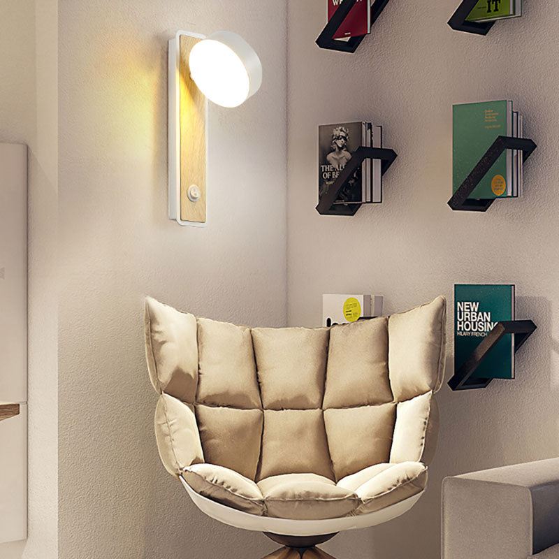 Frendorf | Draaibare 1 Licht Ronde LED Wandlamp Moderne Houten Zwart/Wit Naar Beneden Verlichting in Warm/Wit Licht