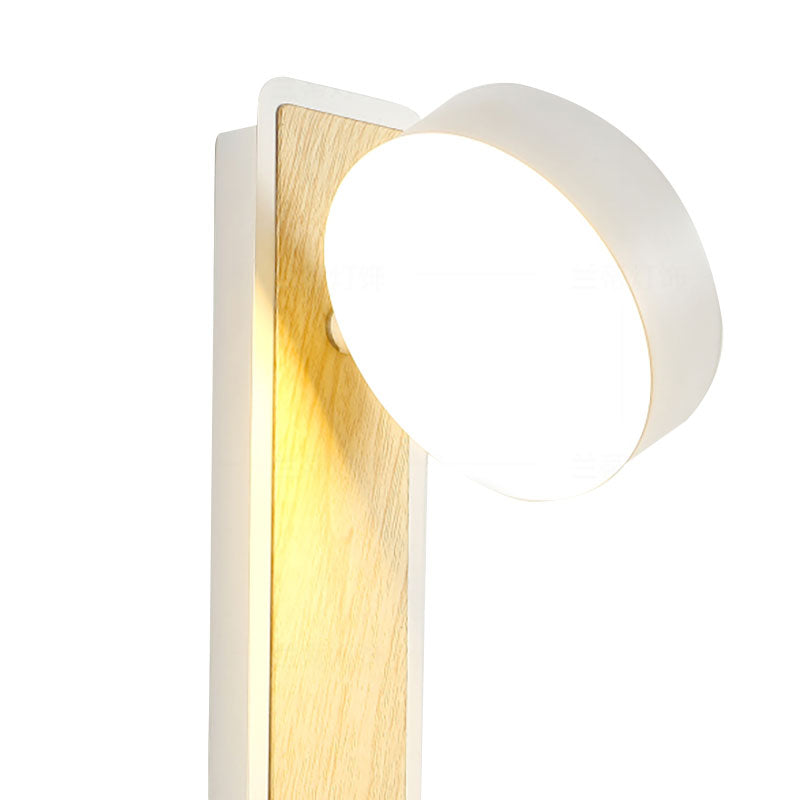 Frendorf | Draaibare 1 Licht Ronde LED Wandlamp Moderne Houten Zwart/Wit Naar Beneden Verlichting in Warm/Wit Licht