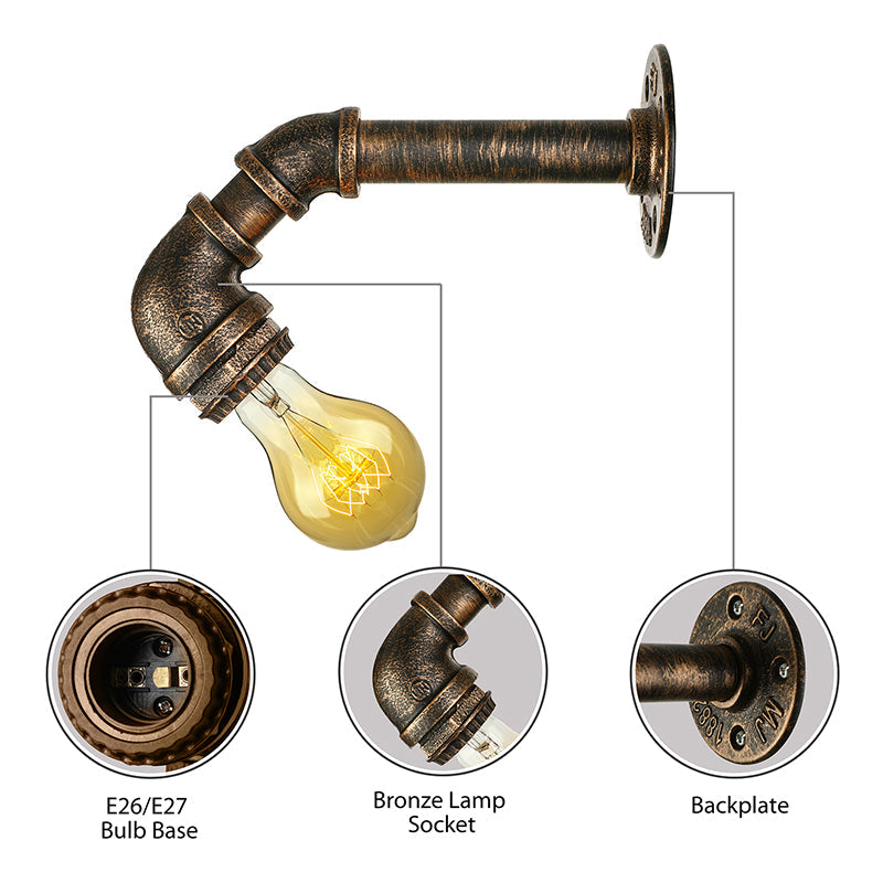 Frendorf | Gietijzeren bronzen wandlamp met waterpijp 1 licht industriële mini wandlampverlichting