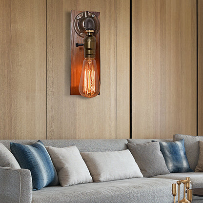 Frendorf | Open Bulb Woonkamer Wandlamp Vintage Metaal 1 Licht Verouderd Messing Wandlamp Verlichting met Rechthoekige Achterplaat