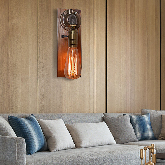 Frendorf | Open Bulb Woonkamer Wandlamp Vintage Metaal 1 Licht Verouderd Messing Wandlamp Verlichting met Rechthoekige Achterplaat