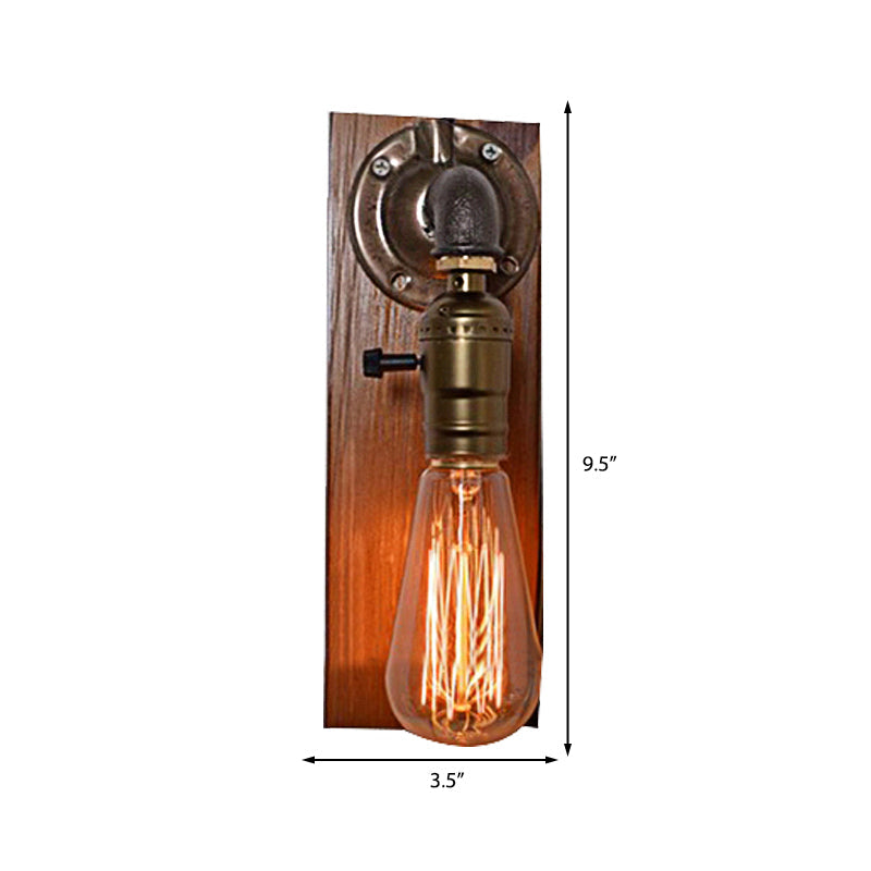 Frendorf | Open Bulb Woonkamer Wandlamp Vintage Metaal 1 Licht Verouderd Messing Wandlamp Verlichting met Rechthoekige Achterplaat