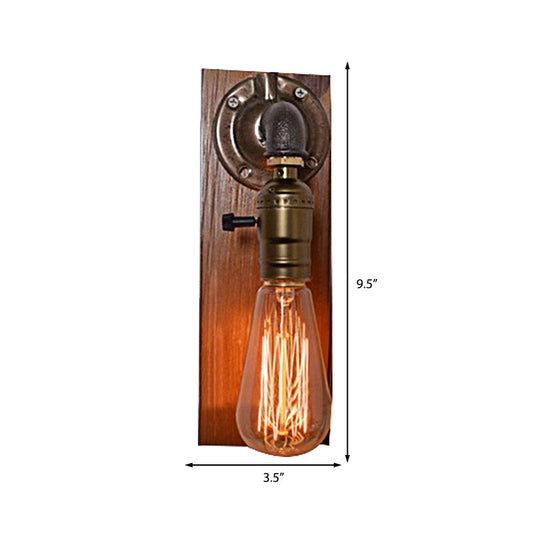 Frendorf | Open Bulb Woonkamer Wandlamp Vintage Metaal 1 Licht Verouderd Messing Wandlamp Verlichting met Rechthoekige Achterplaat