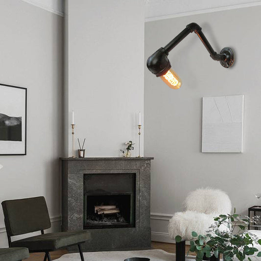 Frendorf | Schwarze Ausführung 1 Glühbirne Wandlichtarmatur Industrie-Stil Metallrohr Wandbeleuchtung für Wohnzimmer