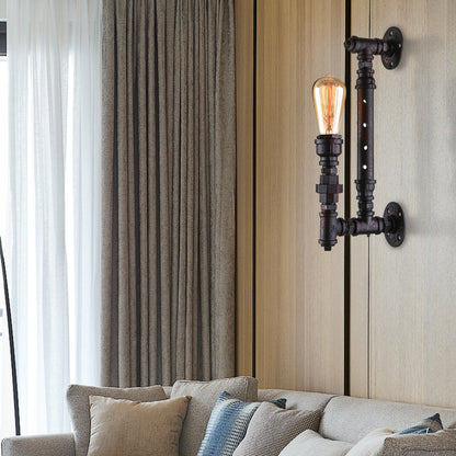 Frendorf | Bronze Finish Exposed Wall Sconce Industrial Wrought Iron 1-Light Indoor Wall Lighting with Water Pipe