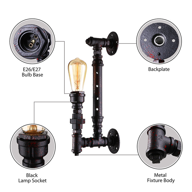 Frendorf | Bronze Finish Exposed Wall Sconce Industrial Wrought Iron 1-Light Indoor Wall Lighting with Water Pipe