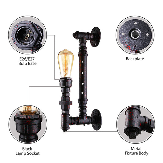 Frendorf | Bronze Finish Exposed Wall Sconce Industrial Wrought Iron 1-Light Indoor Wall Lighting with Water Pipe