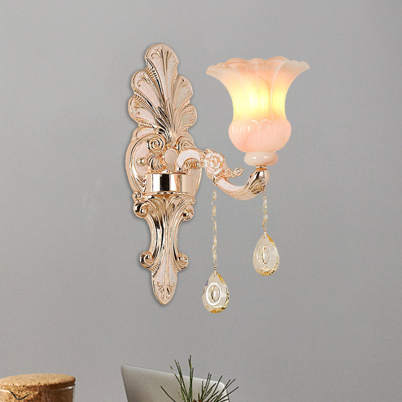 Frendorf | Kristall Champagner Wandbeleuchtung Idee Blumen Shade 1/2-Kopf Klassische Wandmontierte Lampe Leuchte