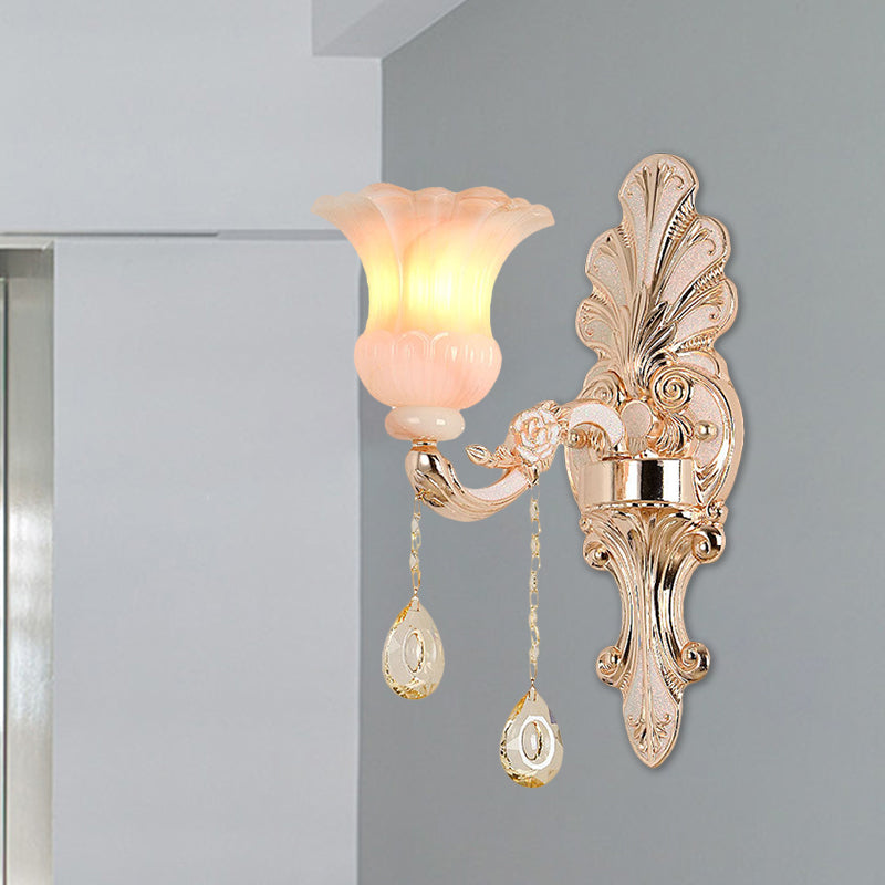 Frendorf | Kristall Champagner Wandbeleuchtung Idee Blumen Shade 1/2-Kopf Klassische Wandmontierte Lampe Leuchte