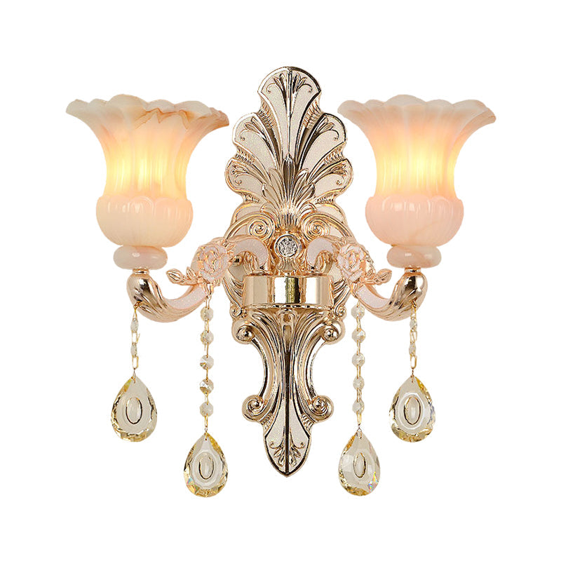 Frendorf | Kristall Champagner Wandbeleuchtung Idee Blumen Shade 1/2-Kopf Klassische Wandmontierte Lampe Leuchte