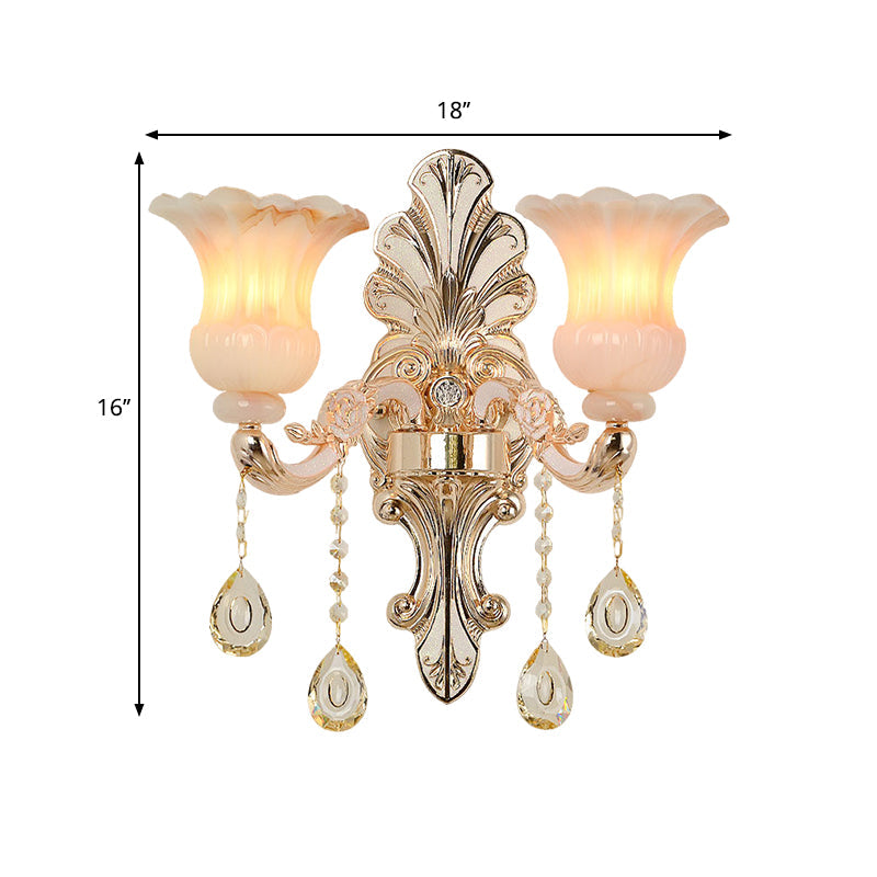 Frendorf | Kristall Champagner Wandbeleuchtung Idee Blumen Shade 1/2-Kopf Klassische Wandmontierte Lampe Leuchte