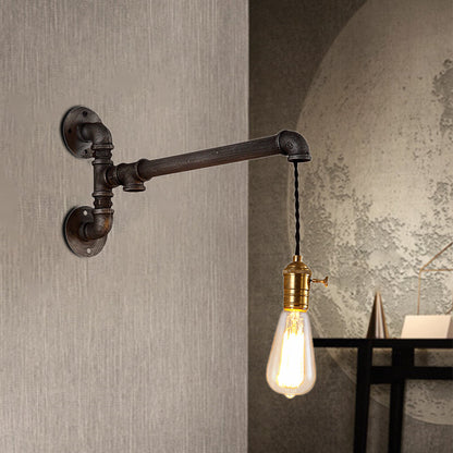 Frendorf | Steampunk Open Bulb Wandlamp Fixture met Hangkoord en Pijp 1 Licht Metaal Wandmontage Lamp in Verouderd Zilver