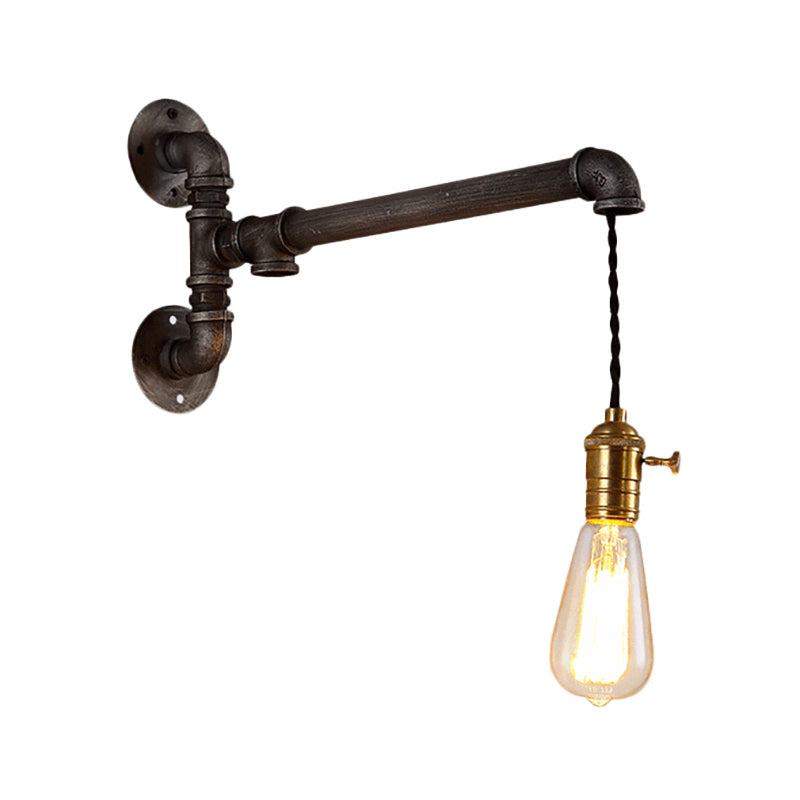 Frendorf | Steampunk Open Bulb Wandlamp Fixture met Hangkoord en Pijp 1 Licht Metaal Wandmontage Lamp in Verouderd Zilver